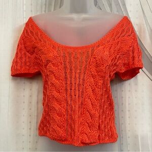 NWT Rue21 Vibrant Orange Off-Shoulder Sweater Loose Knit Cable Festival Vibe M